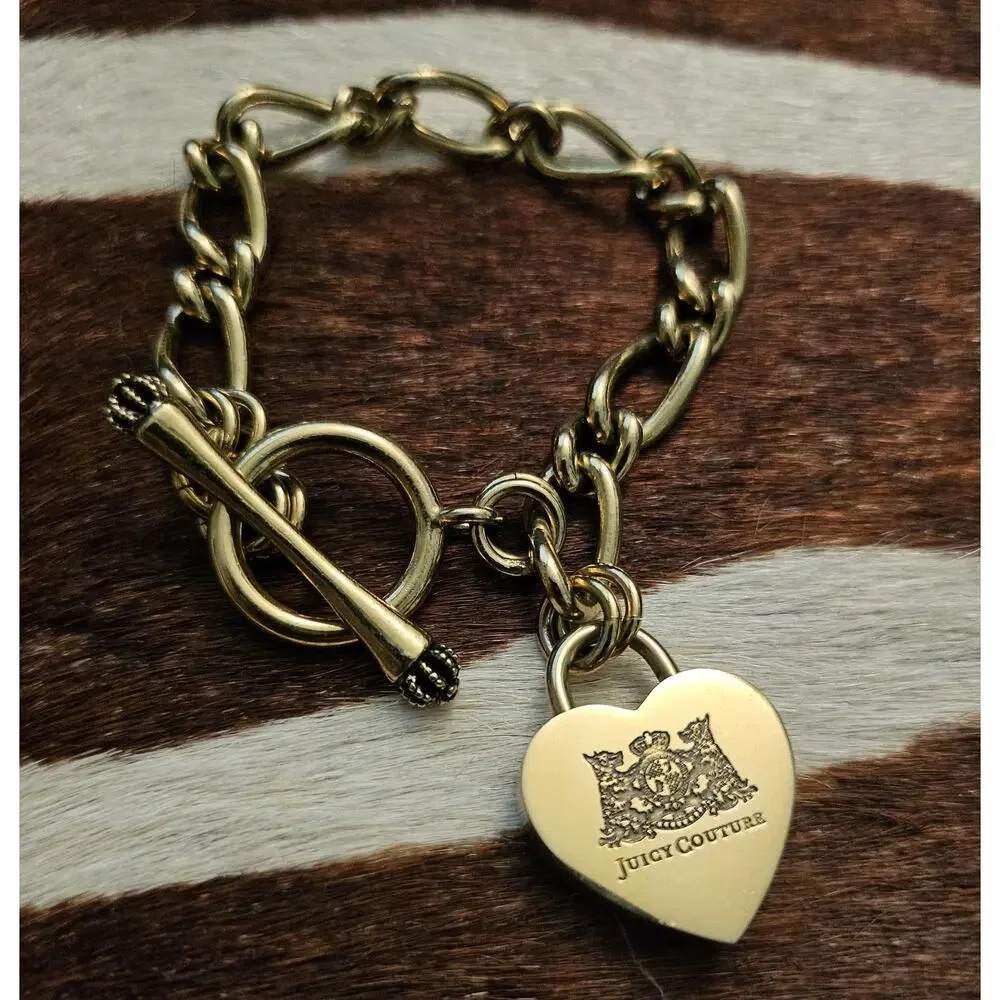 Vintage Y2K Juicy Couture Gold Tone Puffy Heart Bracelet 7